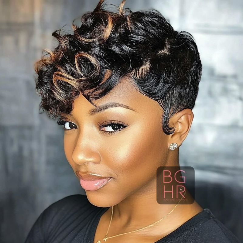 Curly Pixie with Highlights