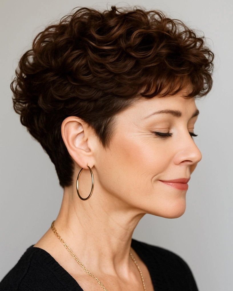 Curly Pixie with Side Bangs