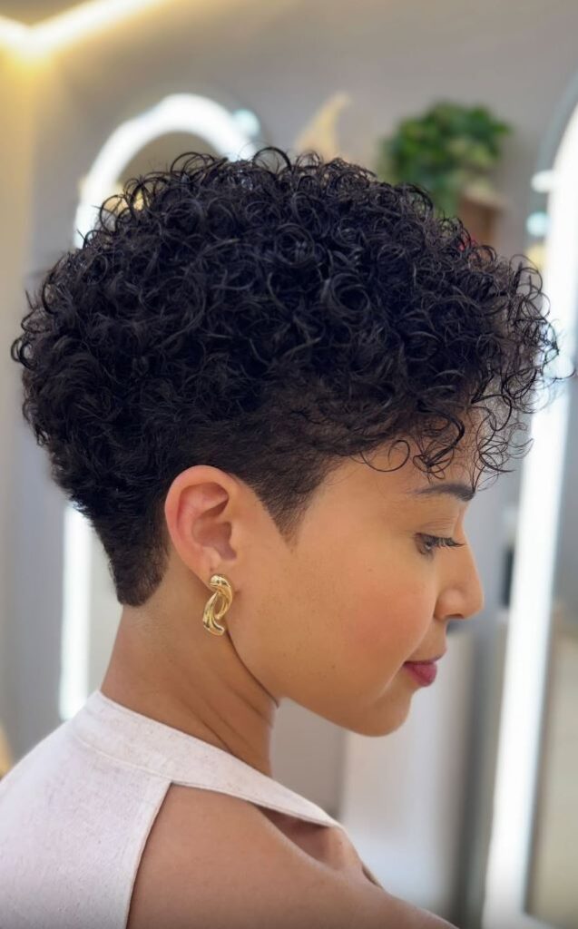 Curly Pixie with Side-Swept Fringe
