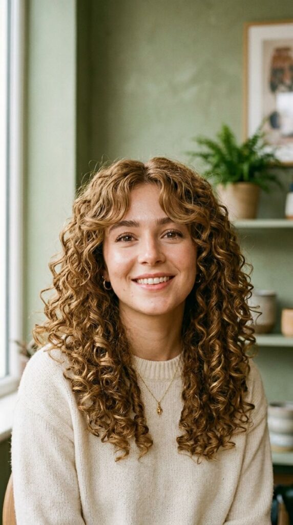 Curly Wig With Curtain Bangs