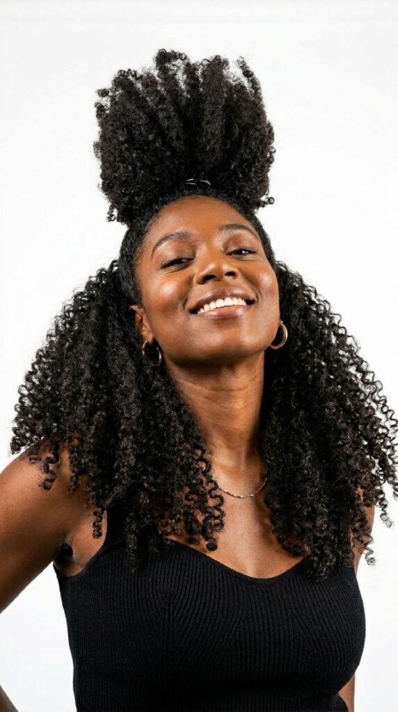 High Curly Half Up Puff