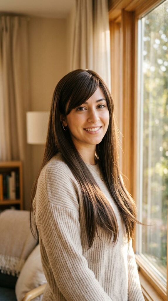 Long Straight Wig With Side-Swept Bangs