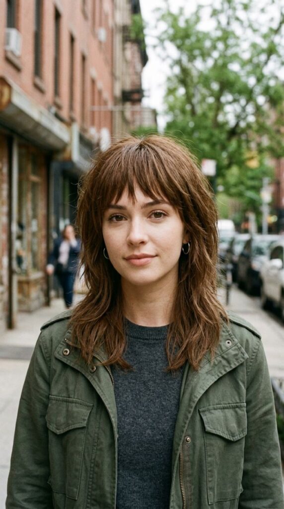 Shoulder-Length Wig With Choppy Layered Bangs