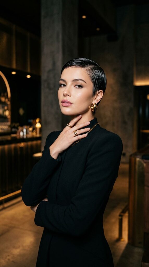 Sleek Wet-Look Pixie