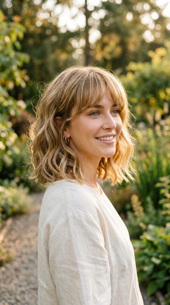 Wavy Lob Wig With Bottleneck Bangs