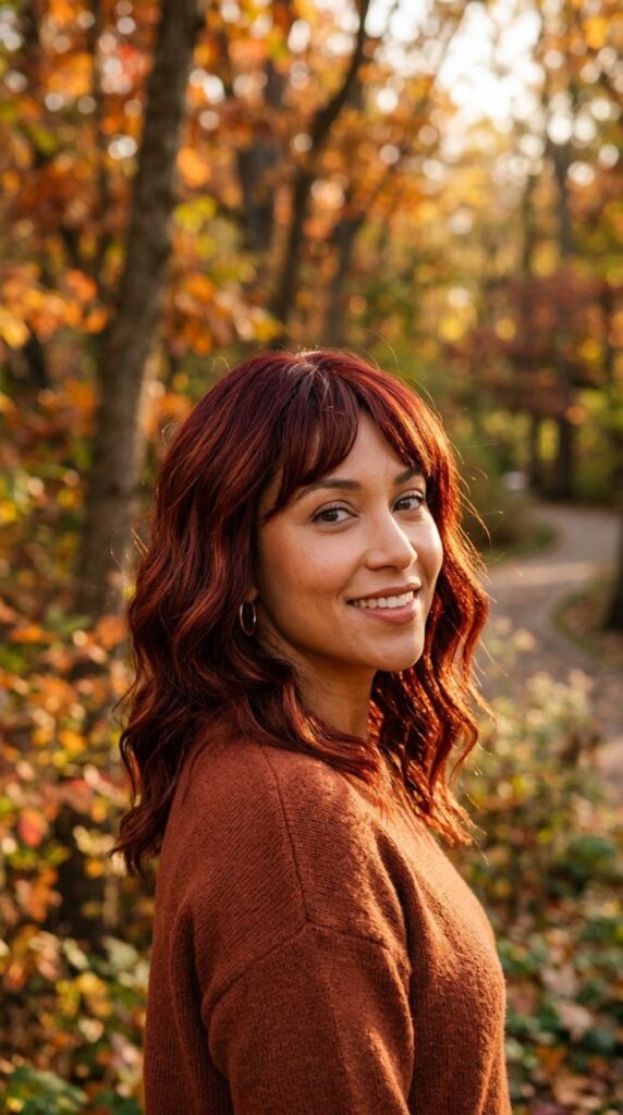 Wavy Red Wig With Arched Bangs