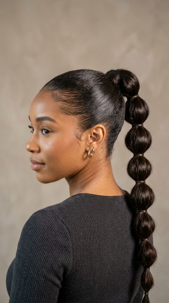 Bubble-Inspired Sleek Braided Ponytail