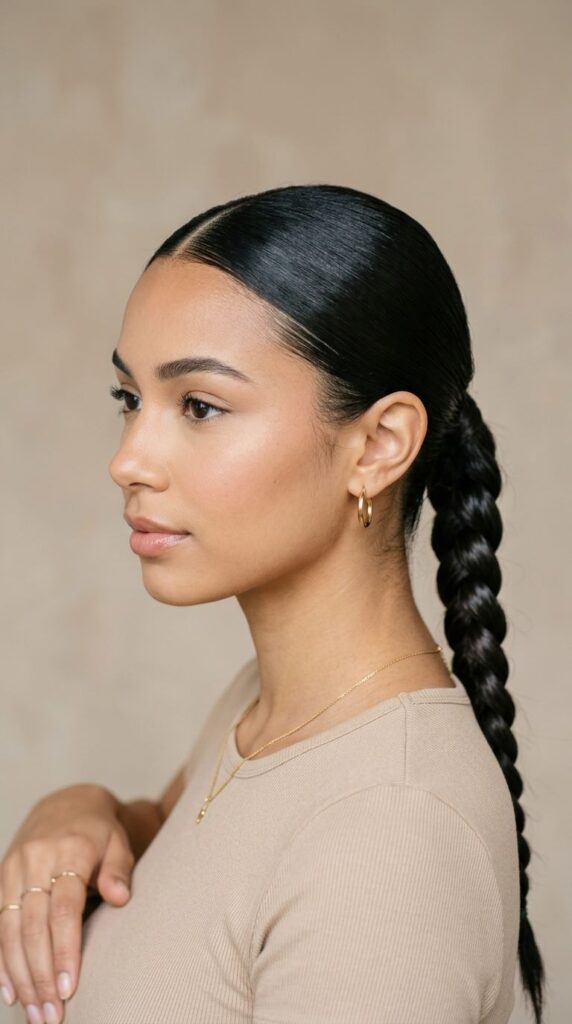 Center-Part Low Braided Ponytail