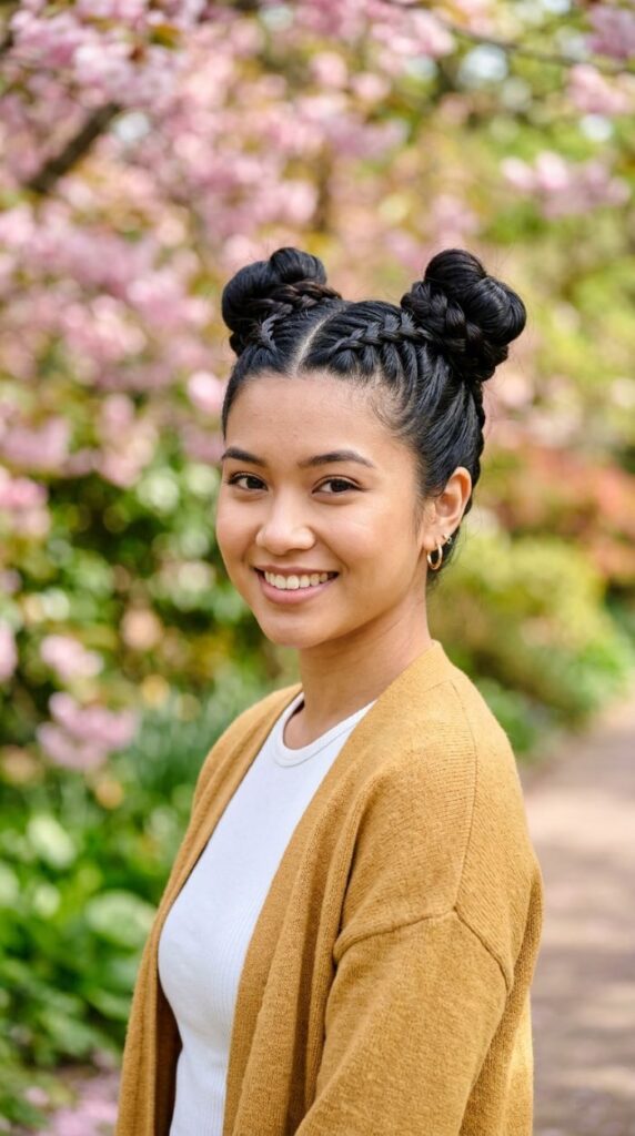 Dutch Braid into Space Buns