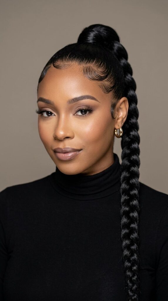 Sleek Braided Ponytail with Defined Baby Hairs