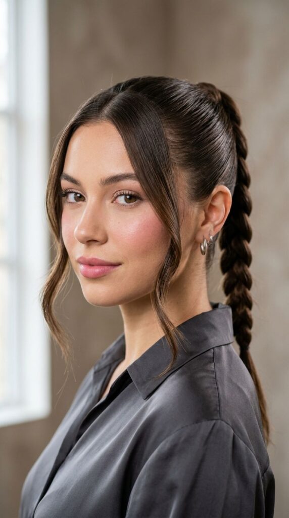 Sleek Braided Ponytail with Soft Face-Framing Pieces