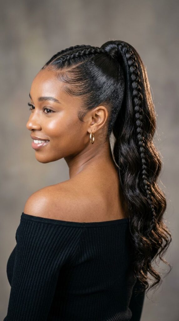 Sleek Braided Ponytail with Soft Wavy Texture