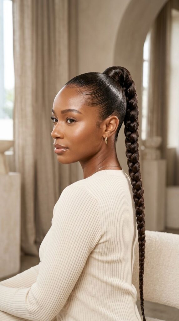 Ultra-Glossy Sleek Braided Ponytail