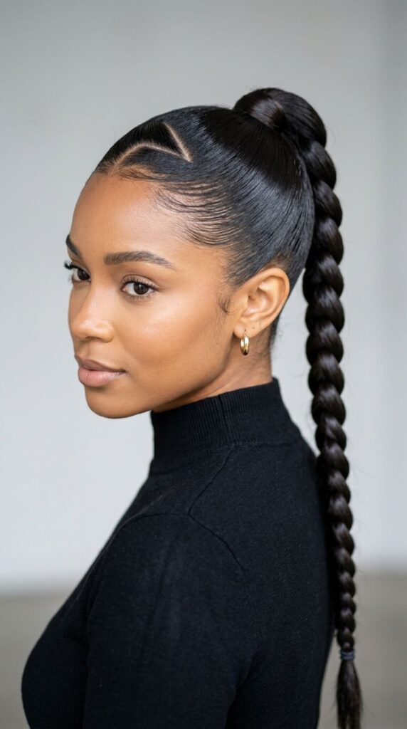 Zigzag Part Sleek Braided Ponytail